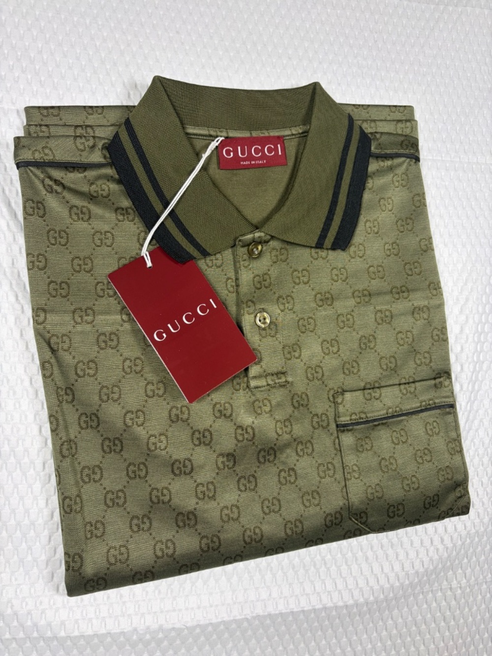 GUCCI MEN'S GG MONOGRAM JACQUARD POLO SHIRT GREEN LARGE REGULAR FIT - Picture 10 of 10